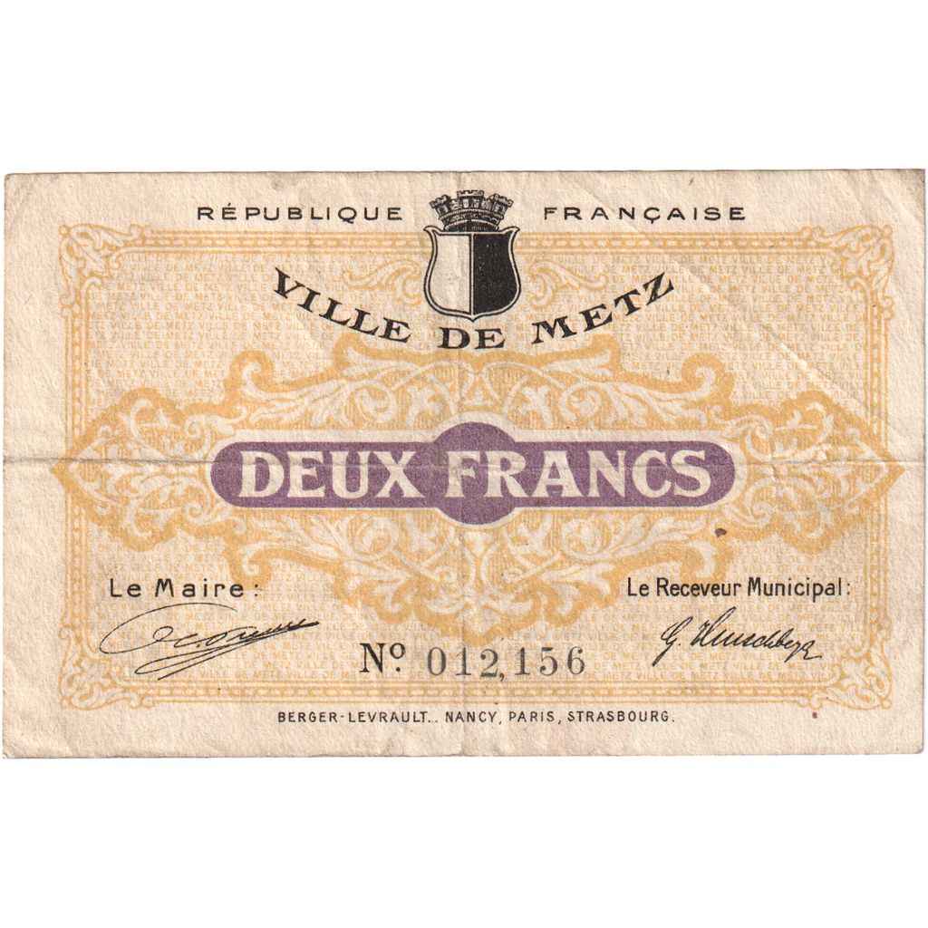 Francia, Metz, 2 Francs, MB+, Pirot:57-16