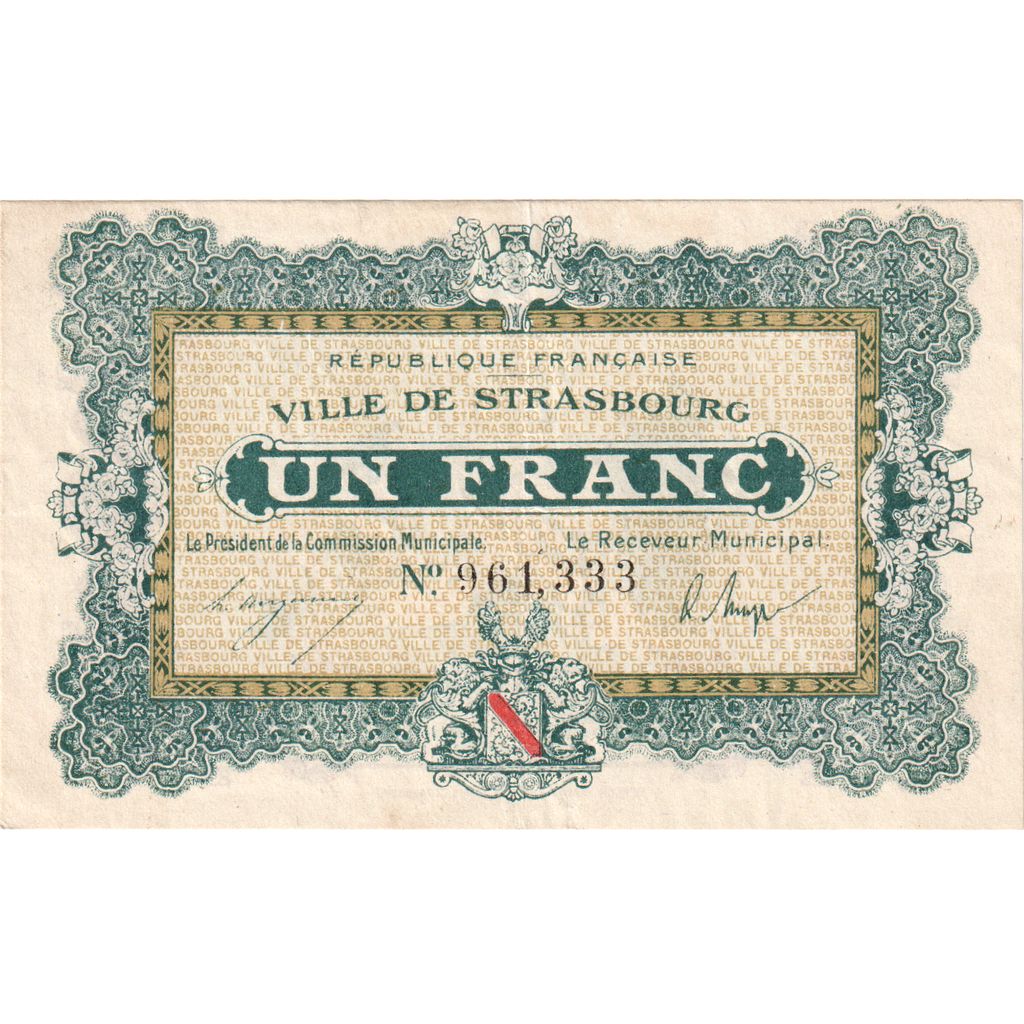 France, Strasbourg, 1 Franc, 1918, Bon Municipal., AU(55-58), Pirot:133-4