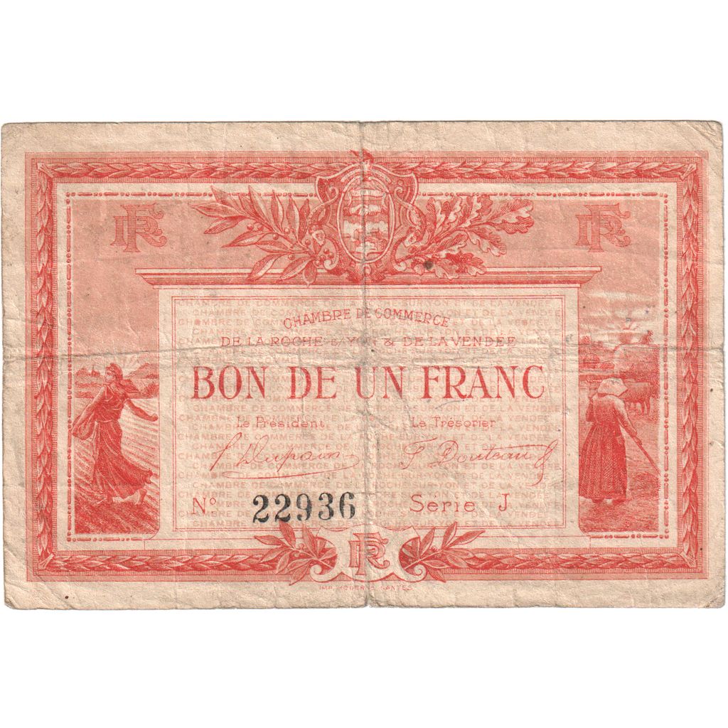 Francia, La Roche-sur-Yon, 1 Franc, 1915, MB, Pirot:65-17