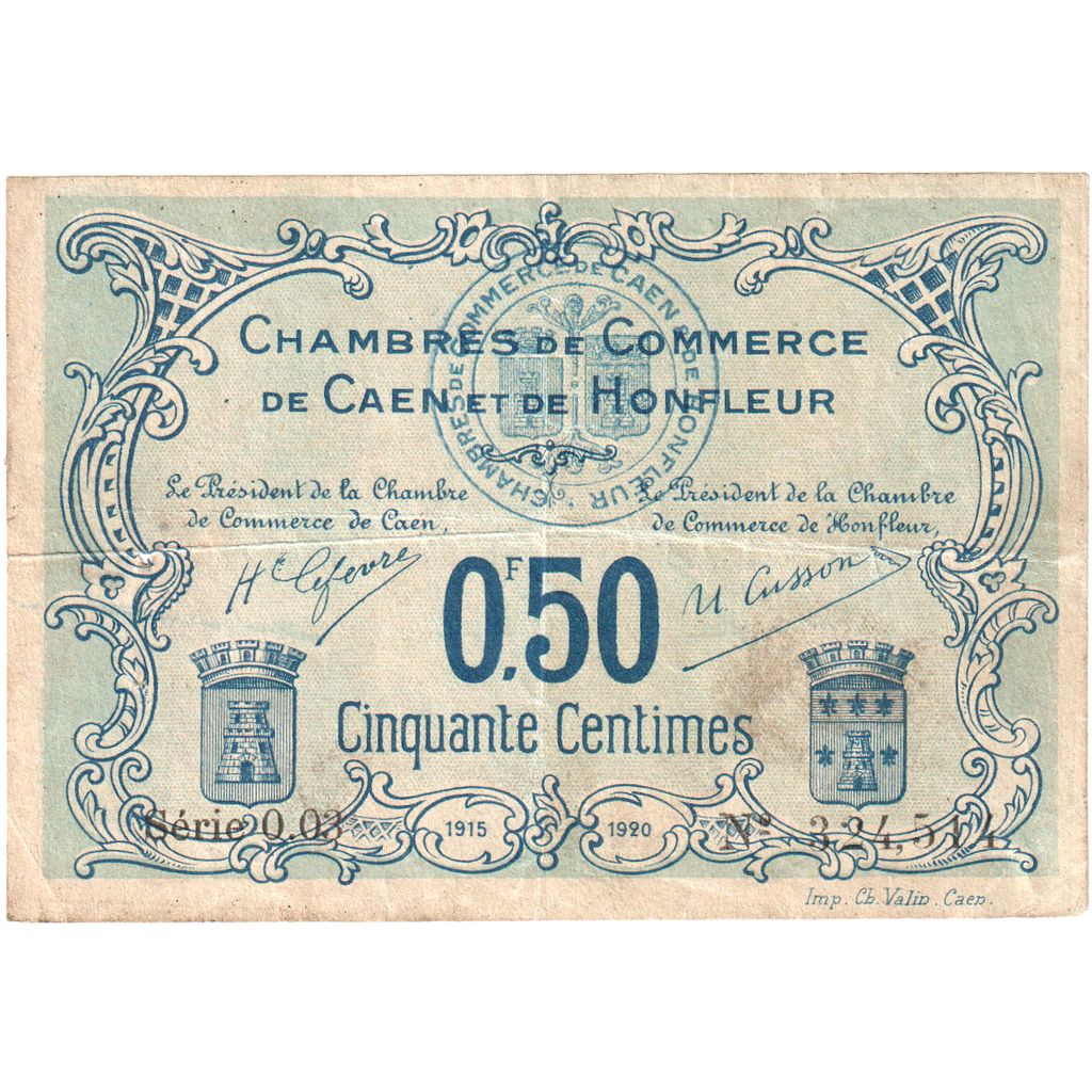 Francia, Caen et Honfleur, 50 Centimes, BB, Pirot:34-4