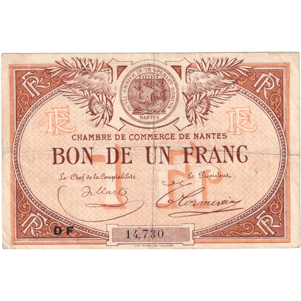 Francia, Nantes, 1 Franc, MB, Pirot:88-5