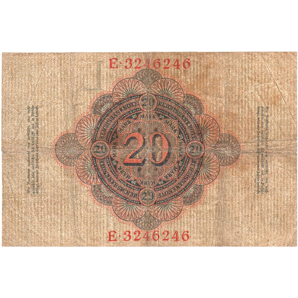 Niemcy, 20 Mark, 1910, 1910-04-21, KM:40b, VF(20-25)