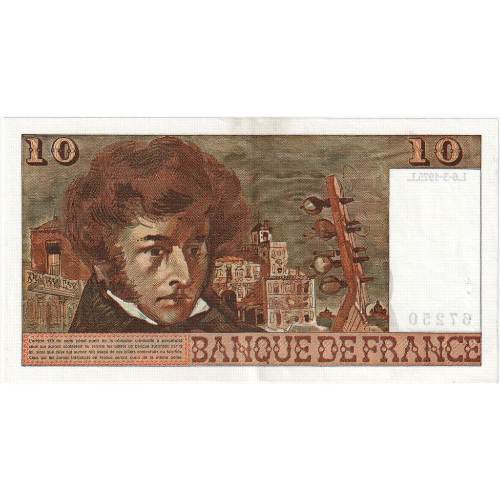 France, 10 Francs, Berlioz, 1975, Y.162, SUP, Fayette:63.9, KM:150b