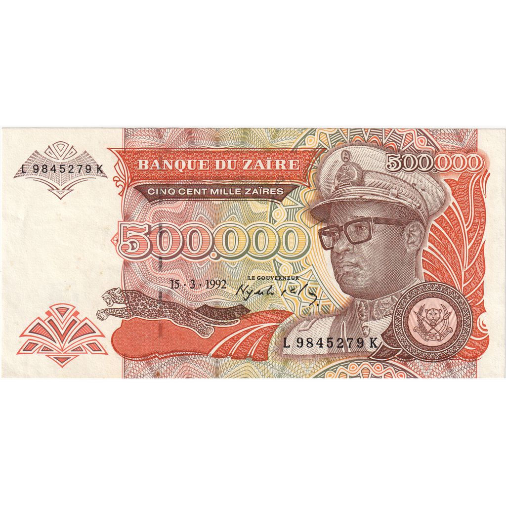 Zaire, 500,000 Zaïres, 1992-03-15, KM:43a, AU(55-58)
