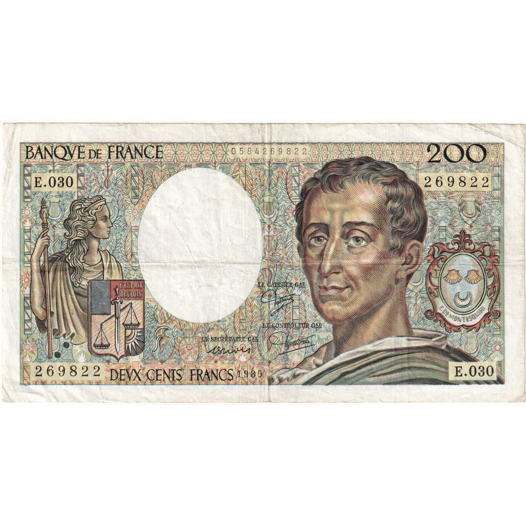 Frankrijk, 200 Francs, Montesquieu, 1985, E.030, TB+, Fayette:70.5, KM:155a