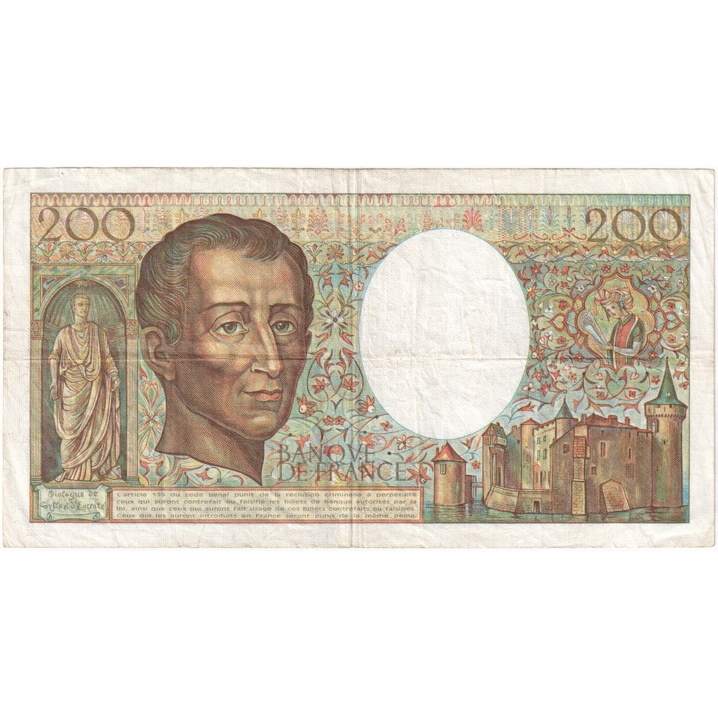 Frankrijk, 200 Francs, Montesquieu, 1985, E.030, TB+, Fayette:70.5, KM:155a