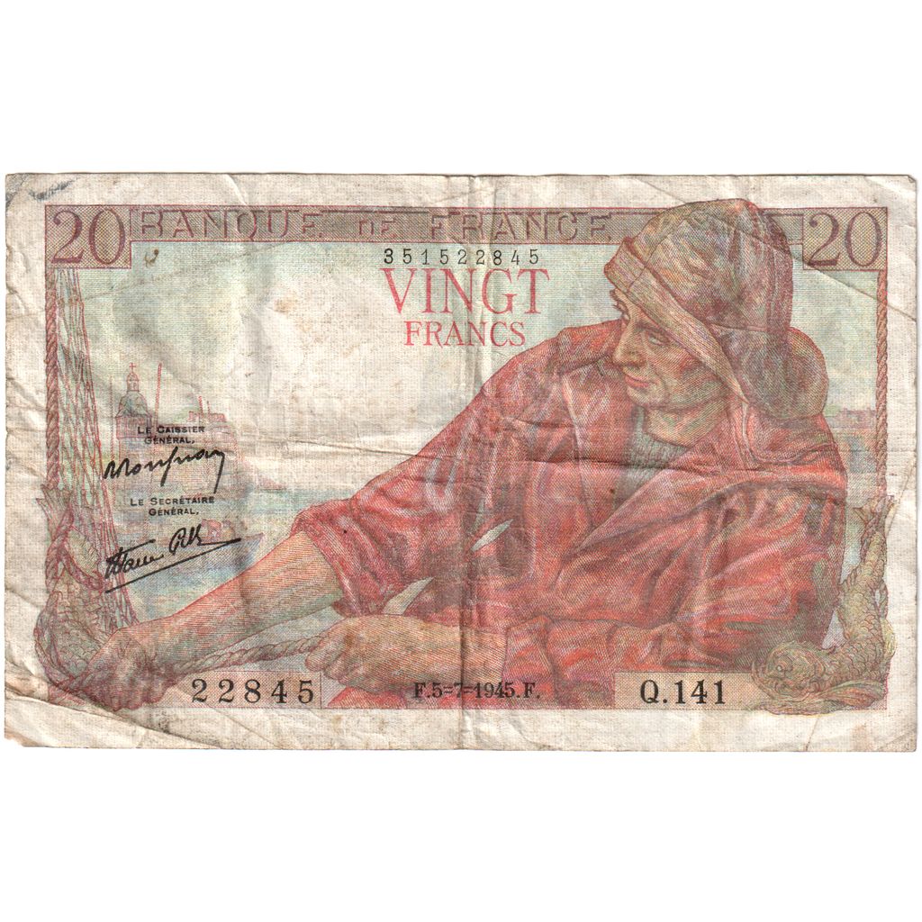 Frankreich, 20 Francs, 1945, Q.141, S, Fayette:13.10, KM:100b