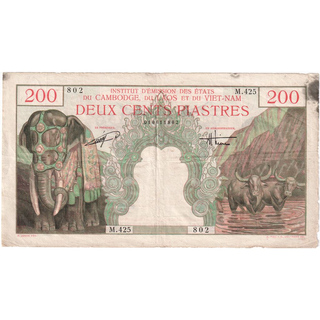 FRANS INDO-CHINA, 200 Piastres = 200 Riels, UNDATED 1953, KM:98, TB+
