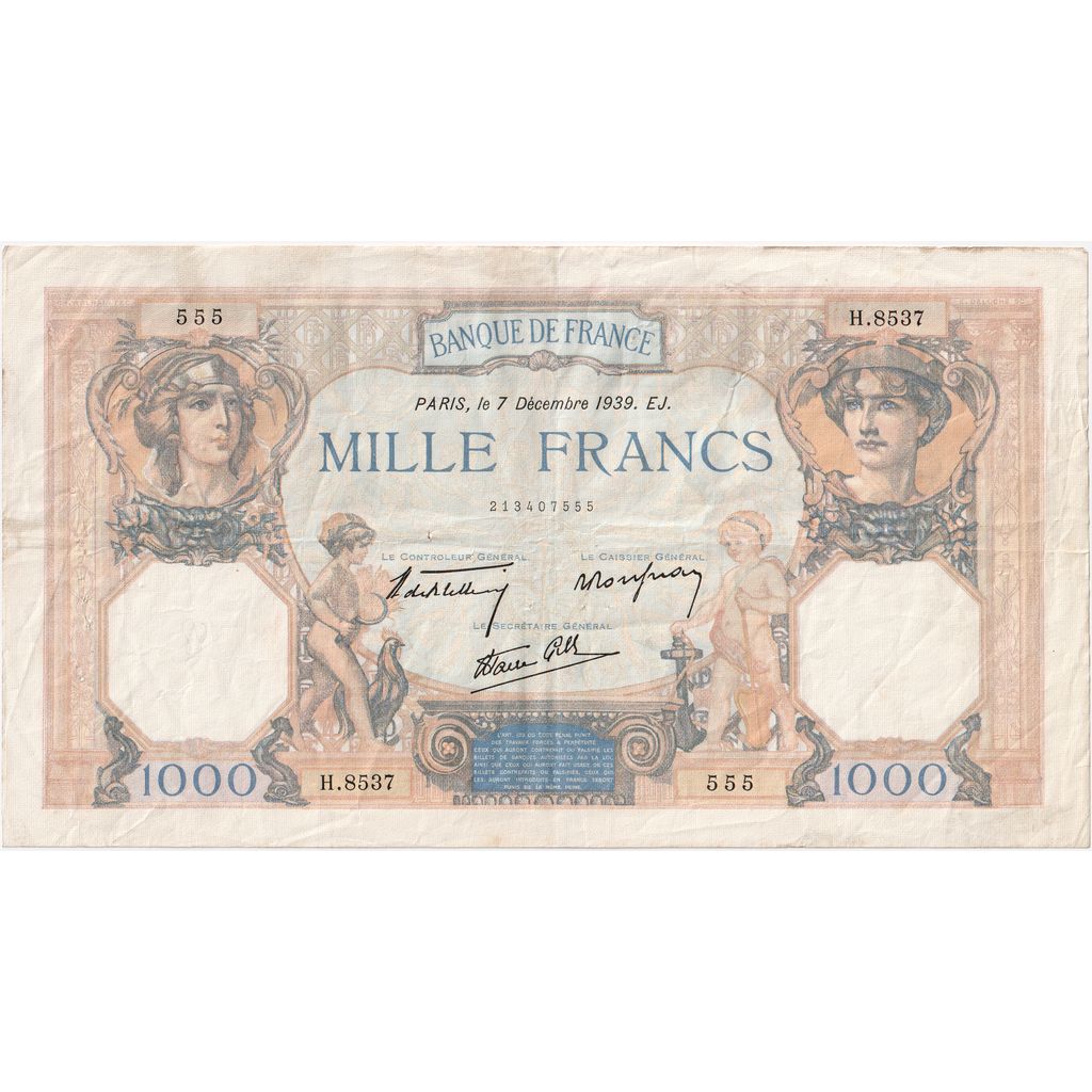 Frankreich, 1000 Francs, 1939, H.8537, SS, Fayette:38.40, KM:90c