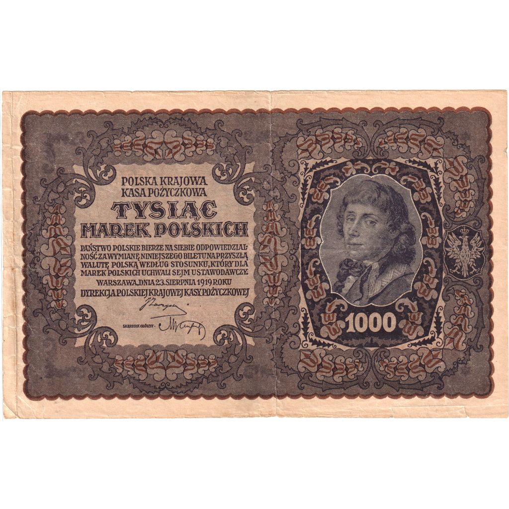 Poland, 1000 Marek, 1919, 1919-08-23, KM:29, EF(40-45)