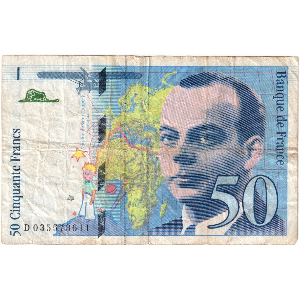 France, 50 Francs, St Exupéry, D035573611, VF(30-35)