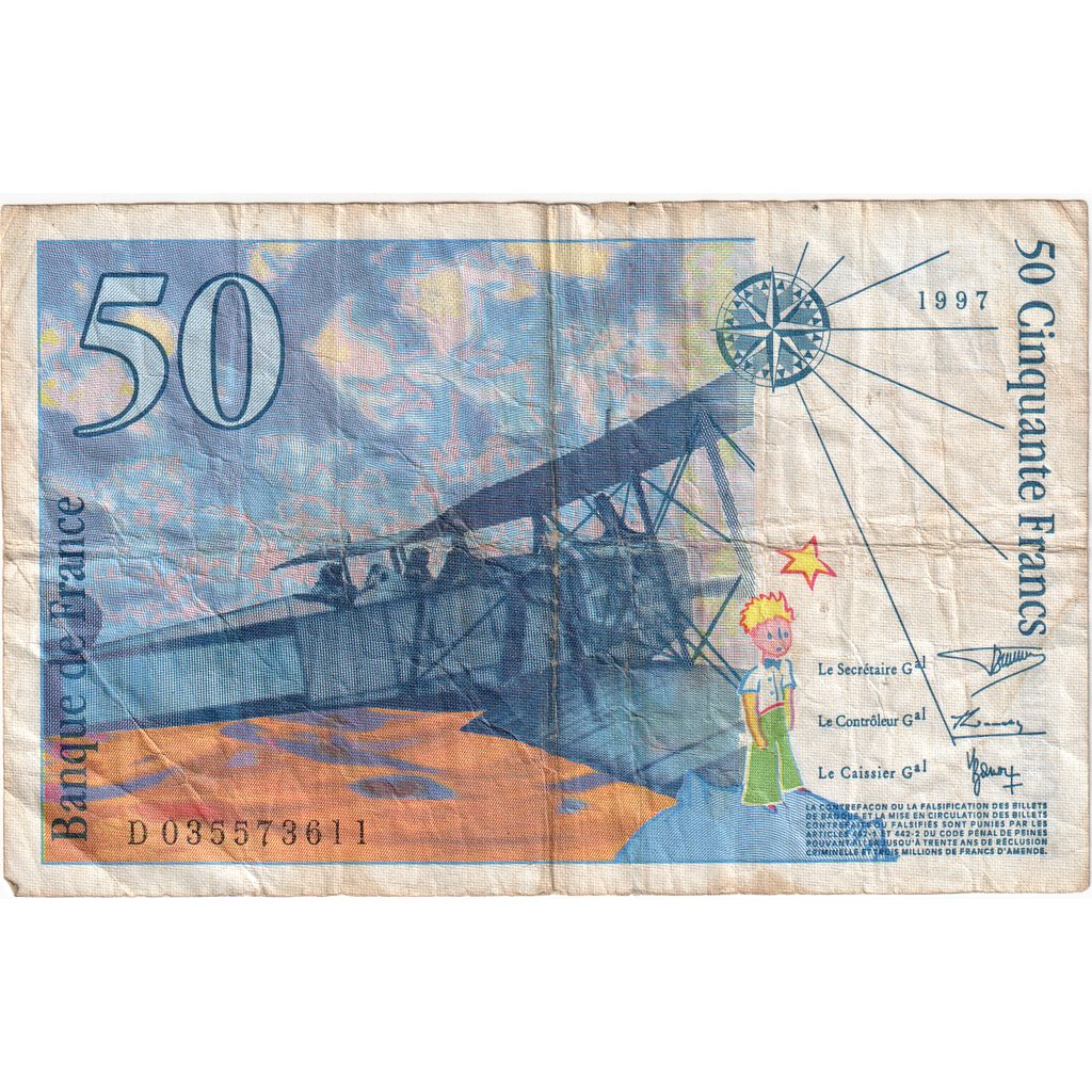 France, 50 Francs, St Exupéry, D035573611, VF(30-35)