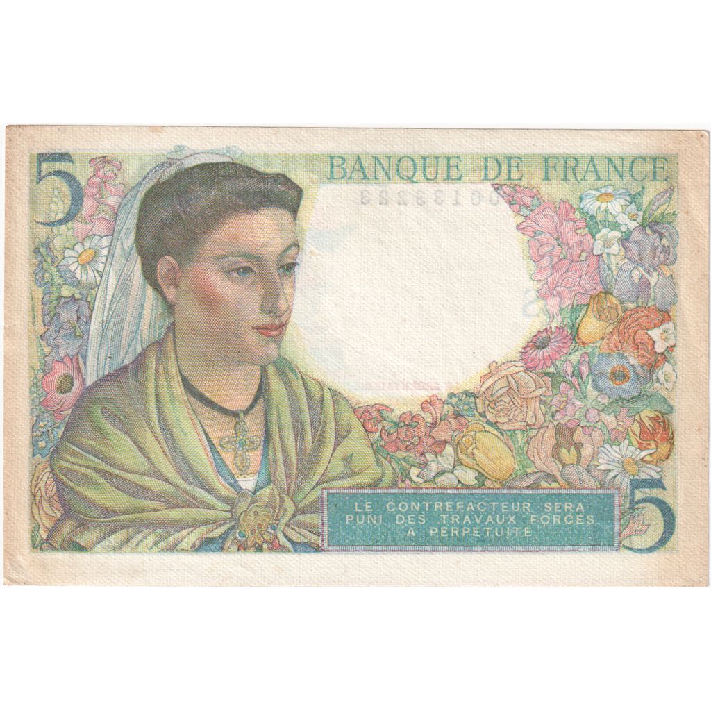 France, 5 Francs, Berger, 1943-06-02, B.1., EF(40-45)