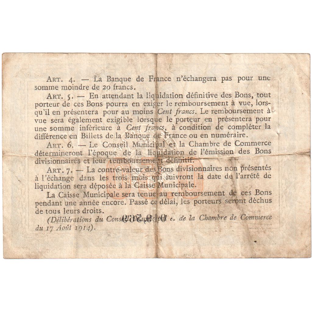 Francia, Rouen, 50 Centimes, 1916, Chambre de Commerce, MB, Pirot:110-18