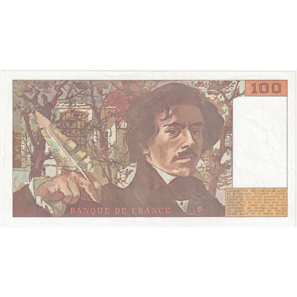 France, 100 Francs, Delacroix, J.136, UNC(65-70)