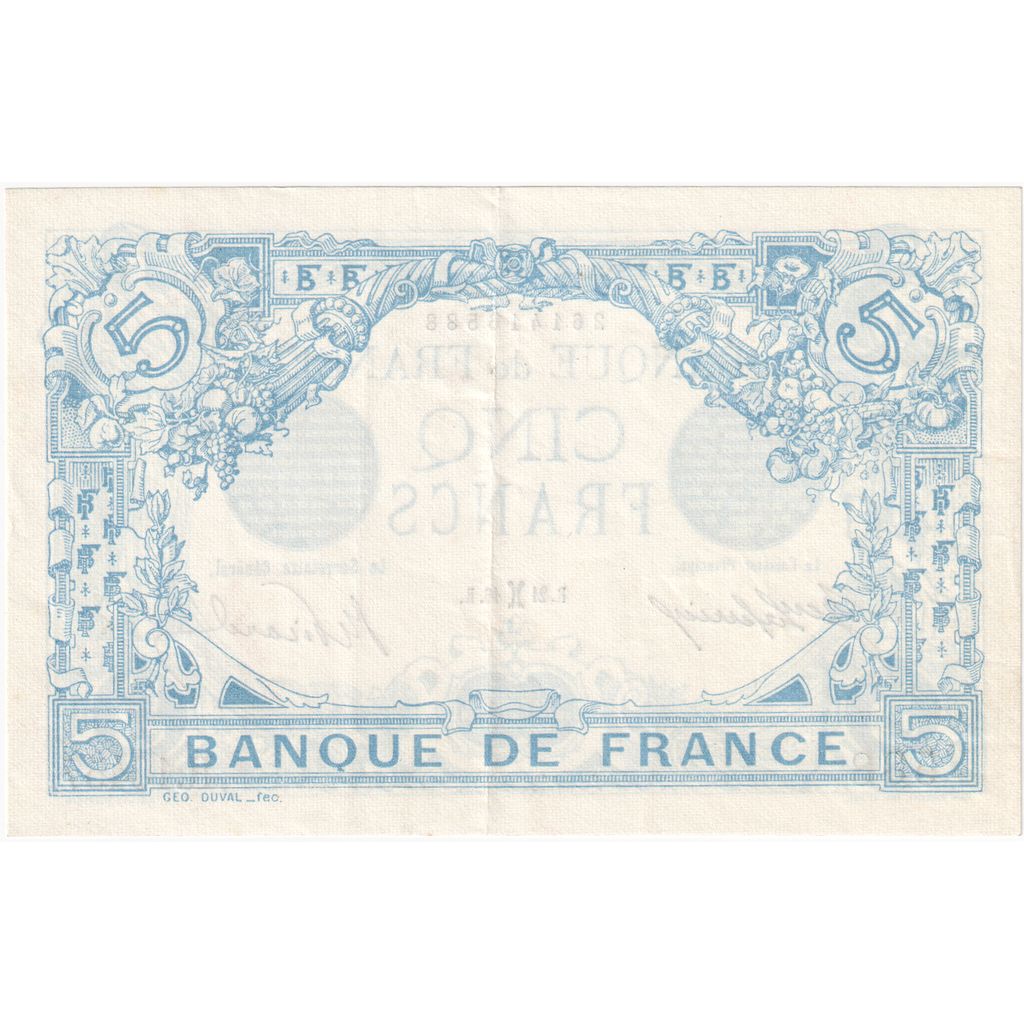 France, 5 Francs, Bleu, 1916-02-21, R.10457, UNC(63)