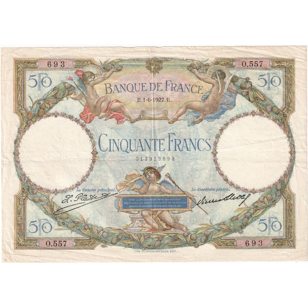 France, 50 Francs, Merson,  1927-06-01, O.557, EF(40-45)