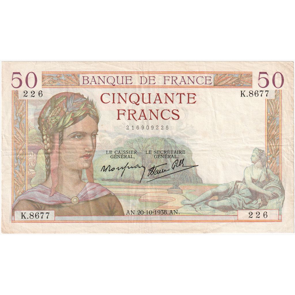 Francja, 50 Francs, Cérès, 1938-10-20, K.8677, AU(50-53)