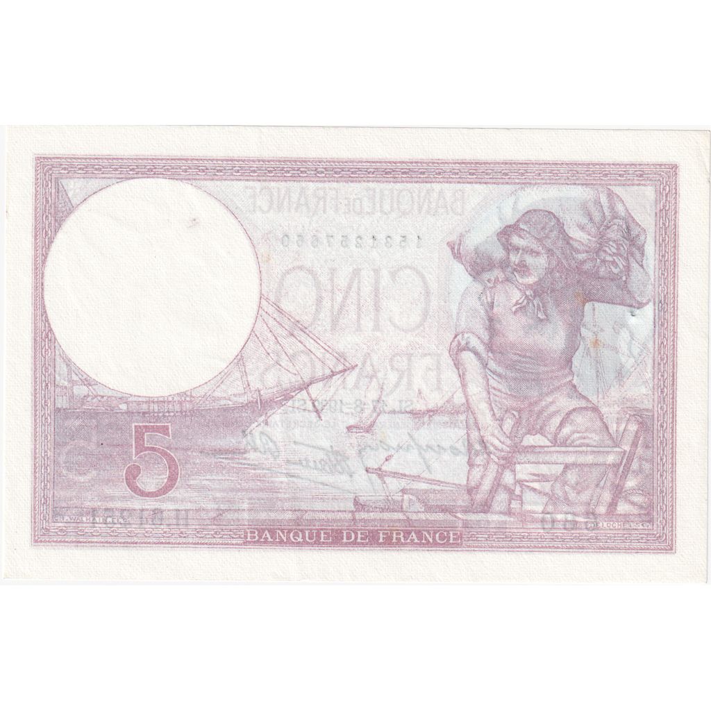 France, 5 Francs, Violet, 1939-08-17, H.61251, UNC(60-62)