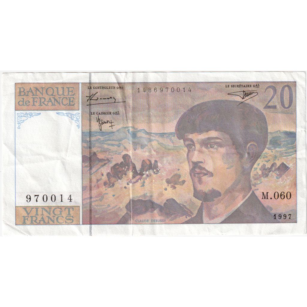 France, 20 Francs, Debussy, M.060, TTB