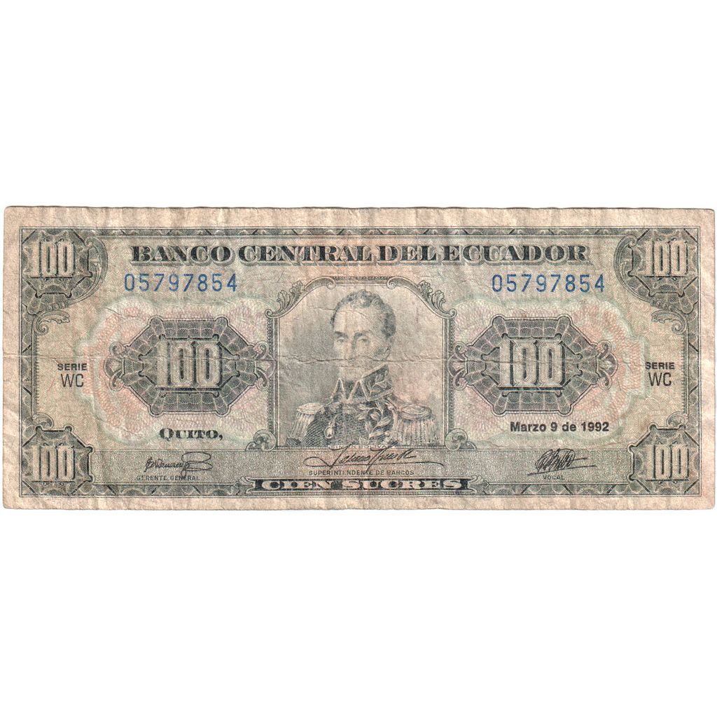 Ekwador, 100 Sucres, 1992-3-9, VG(8-10)