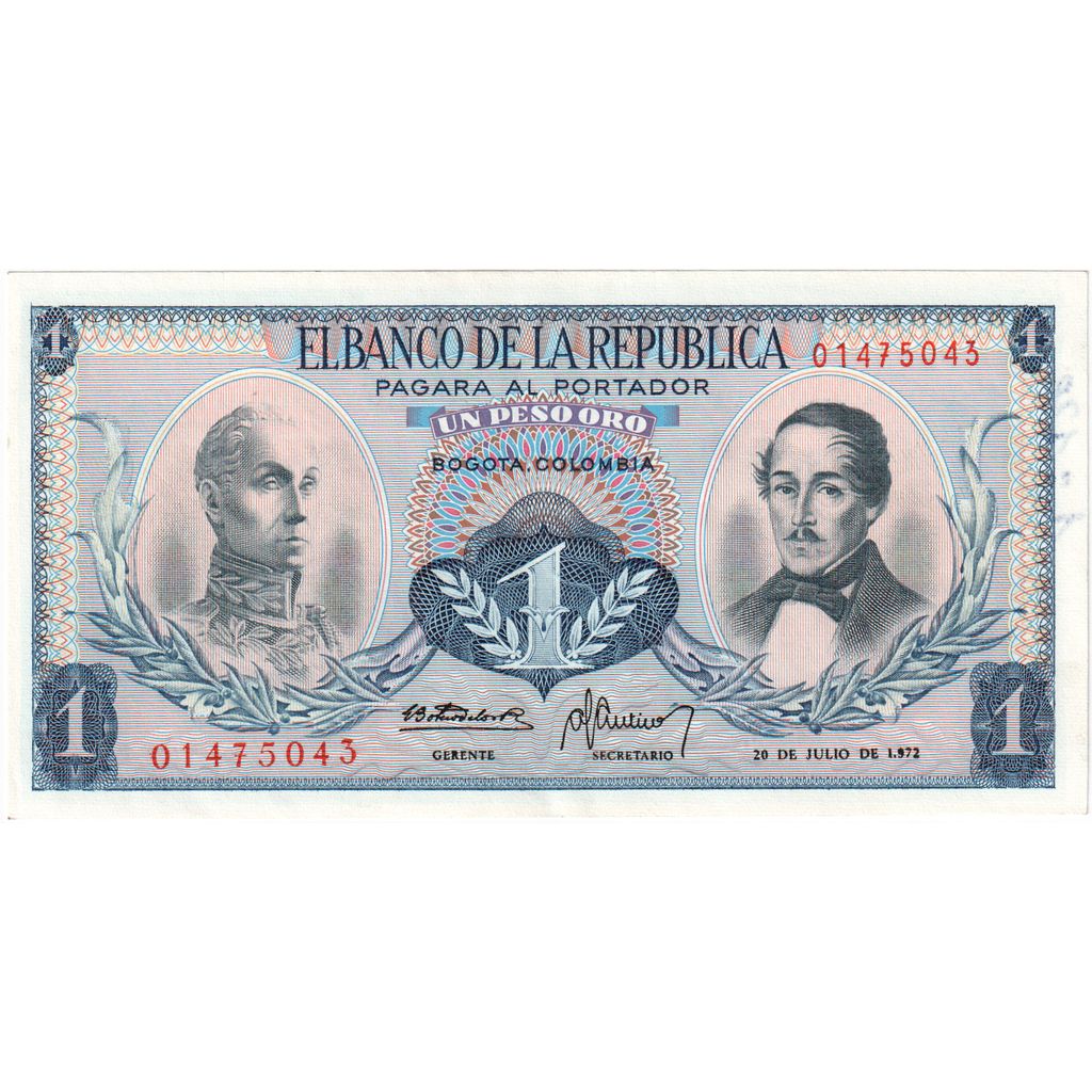 Colômbia, 1 Peso Oro, 1972-07-20, UNC(65-70)