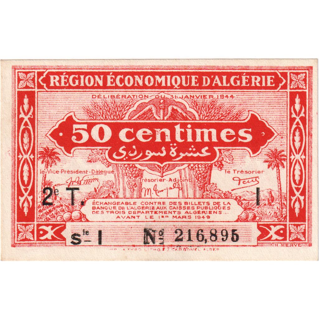 Algeria, 50 Centimes, 1944-01-31, EBC
