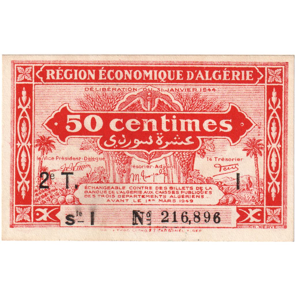 Algeria, 50 Centimes, 1944-01-31, VZ