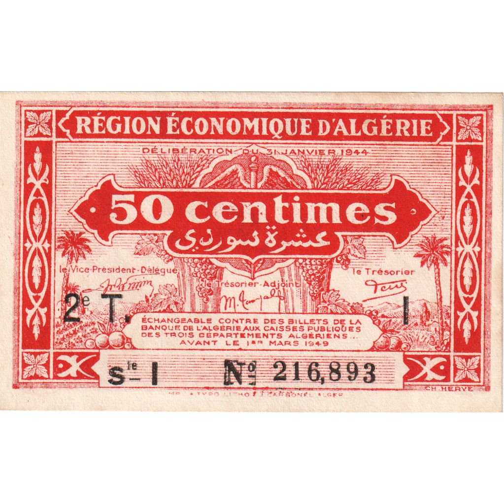 Algeria, 50 Centimes, 1944-01-31, VZ