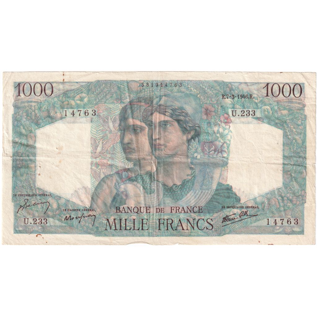 France, 1000 Francs, Minerve et Hercule, 1946-03-07, U.233, VF(30-35)