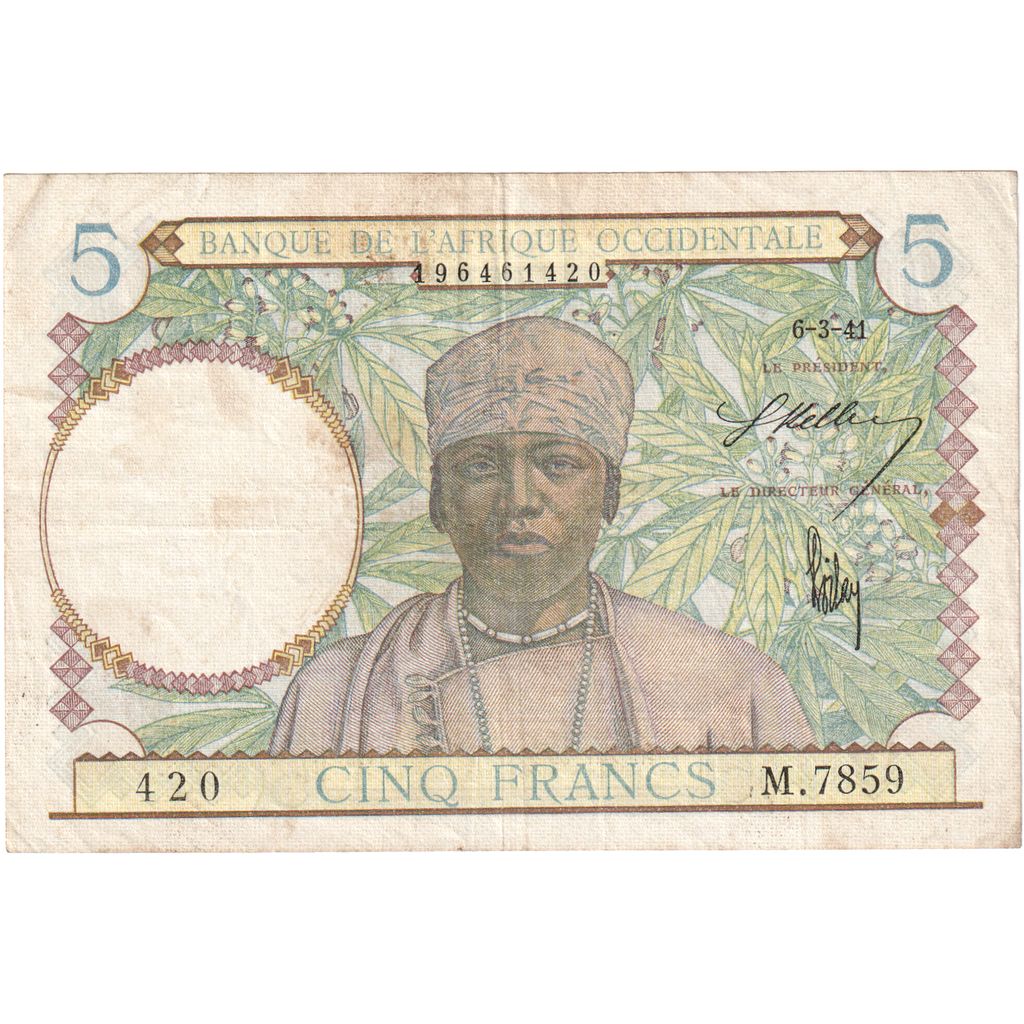 Frans West Afrika, 5 Francs, 1941-03-06, TTB