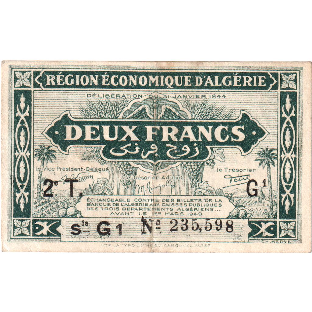 Algeria, 2 Francs, 1944-01-31, S