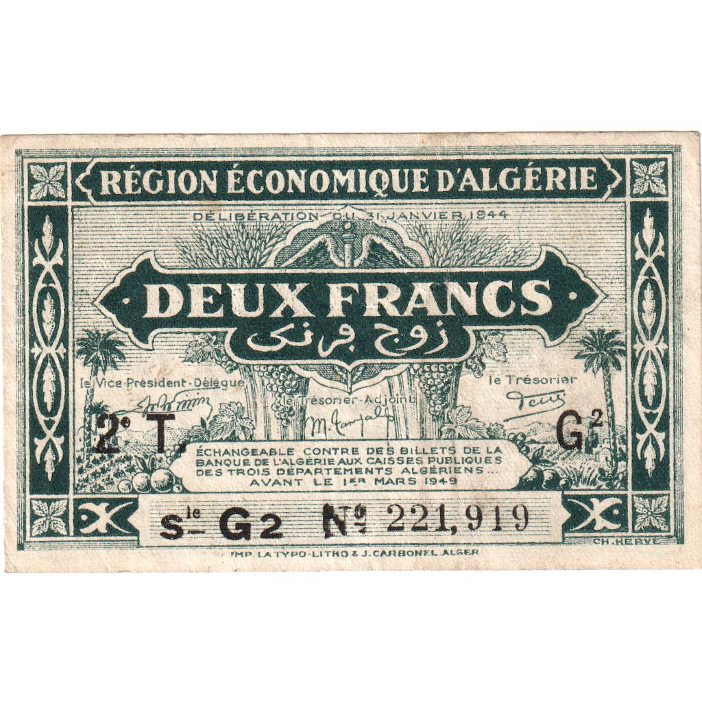 Algeria, 2 Francs, 1944-01-31, EF(40-45)