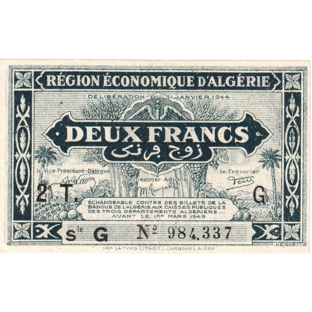 Algeria, 2 Francs, 1944-01-31, SPL-