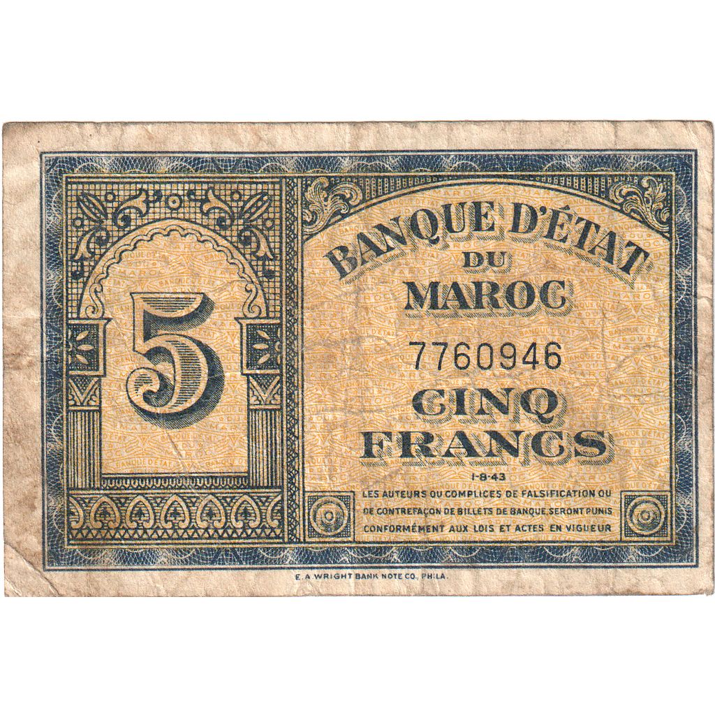 Marokko, 5 Francs, 1943-08-01, S