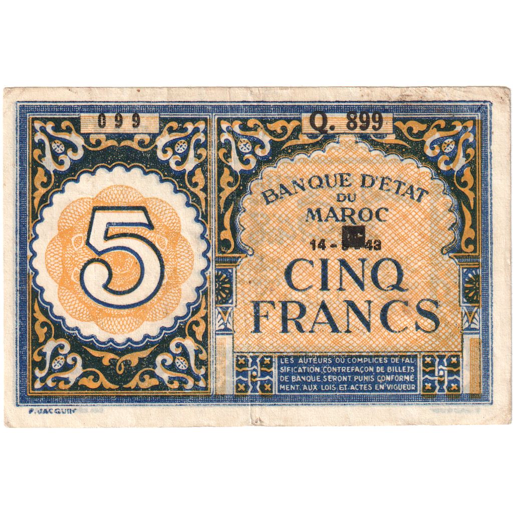Marocco, 5 Francs, 1943-09-14, MB