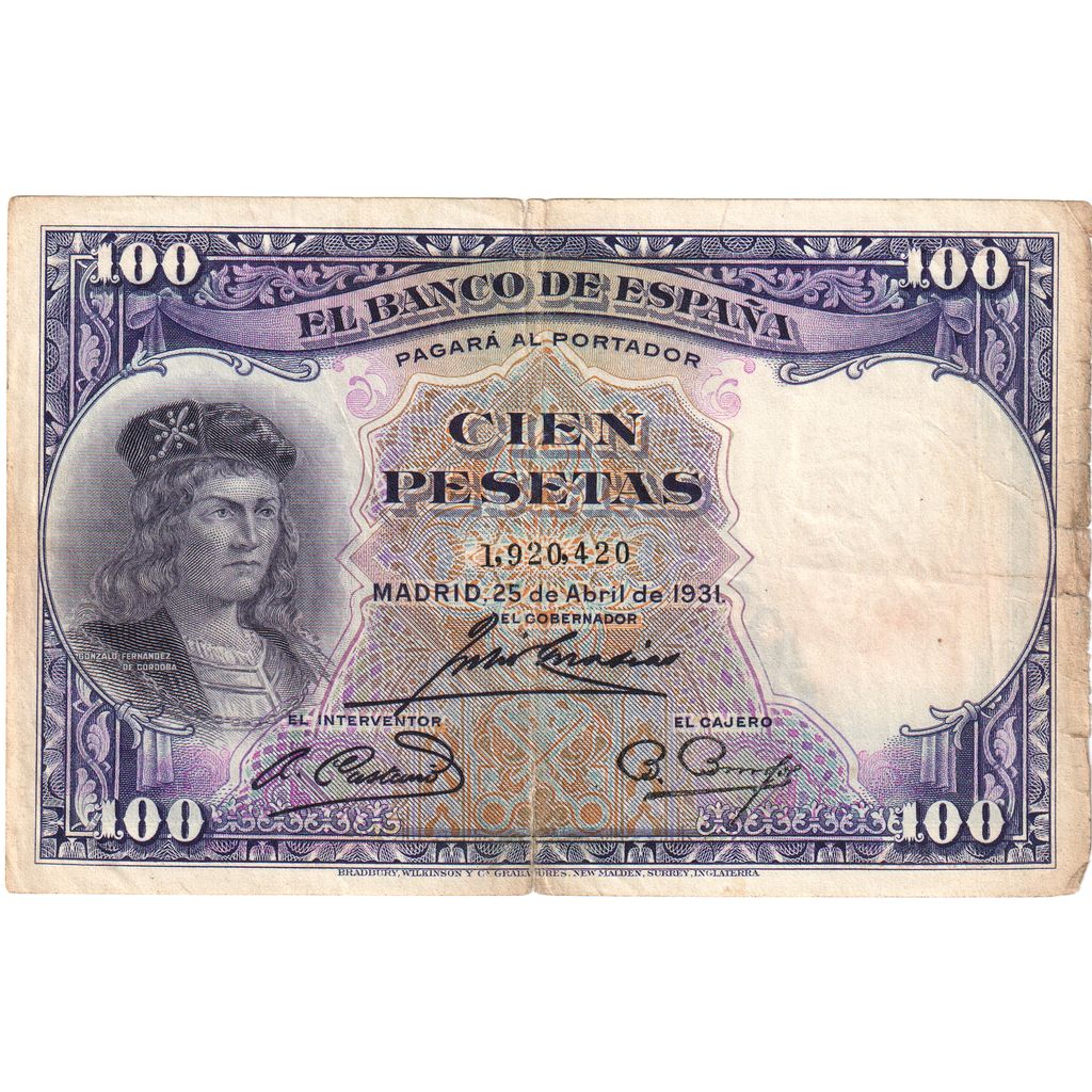 Spagna, 100 Pesetas, 1931-04-25, MB