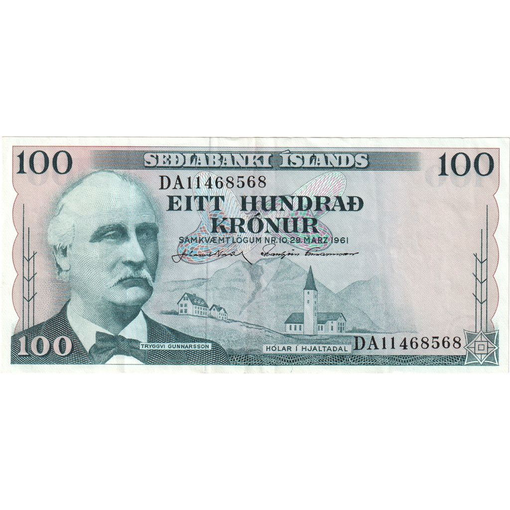 Iceland, 100 Kronur, 1961-03-29, EF(40-45)