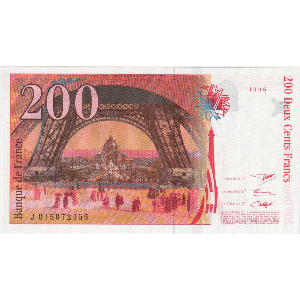 France, 200 Francs, Eiffel, J015072465, AU(55-58)
