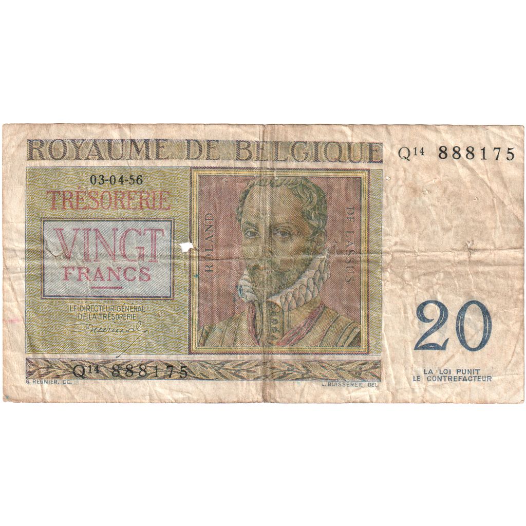 Belgique, 20 Francs, 1956-04-03, B