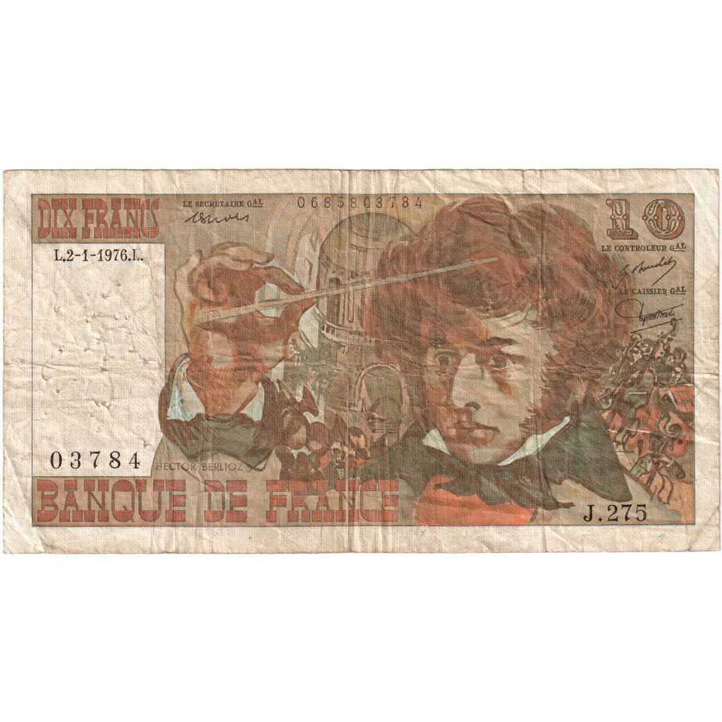 França, 10 Francs, Berlioz, 1976-01-02, J.275, VG(8-10)
