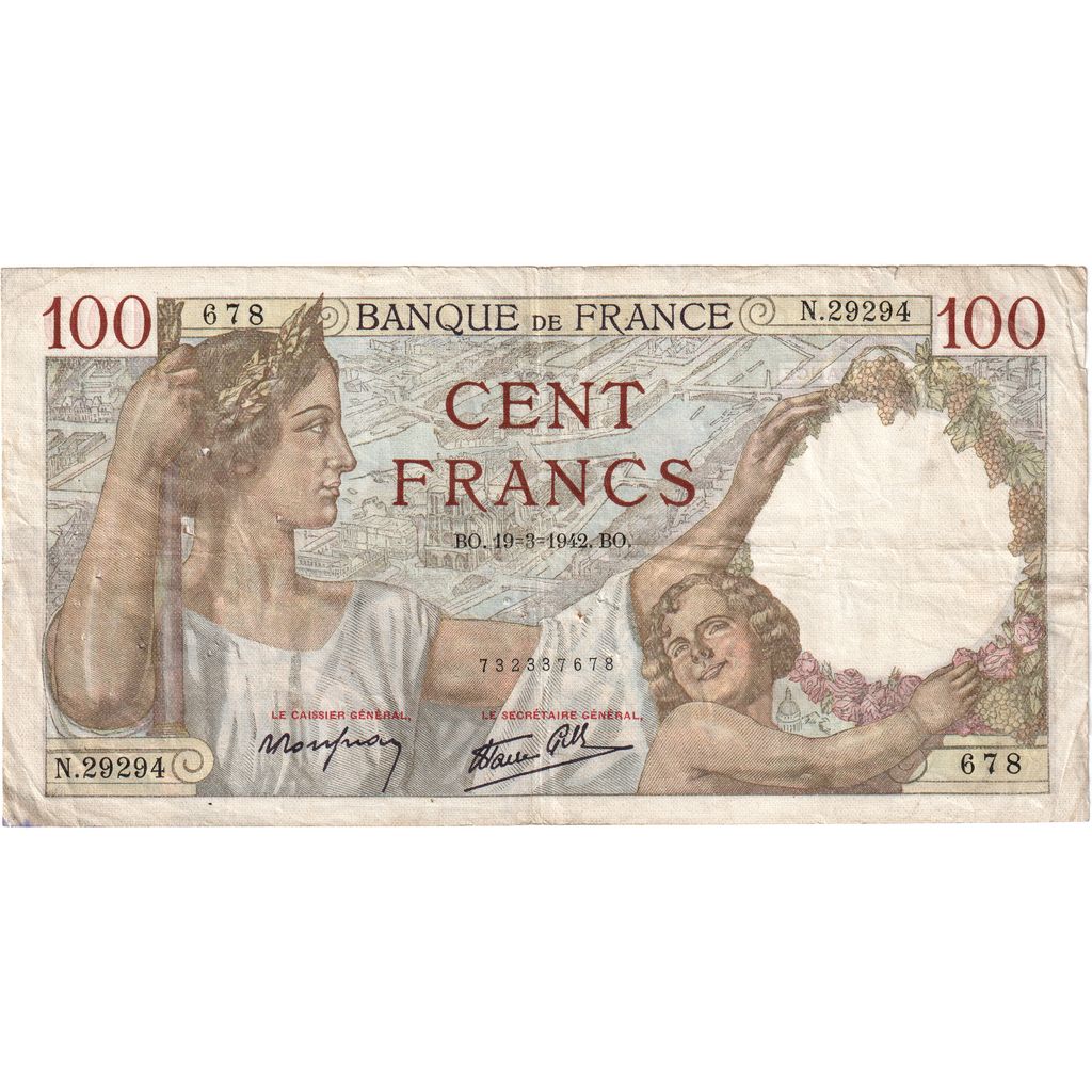 France, 100 Francs, Sully, 1942-03-19, N.29294, TB