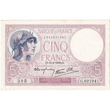 France, 5 Francs, Violet, 1939-09-14, G.62194, AU(55-58)
