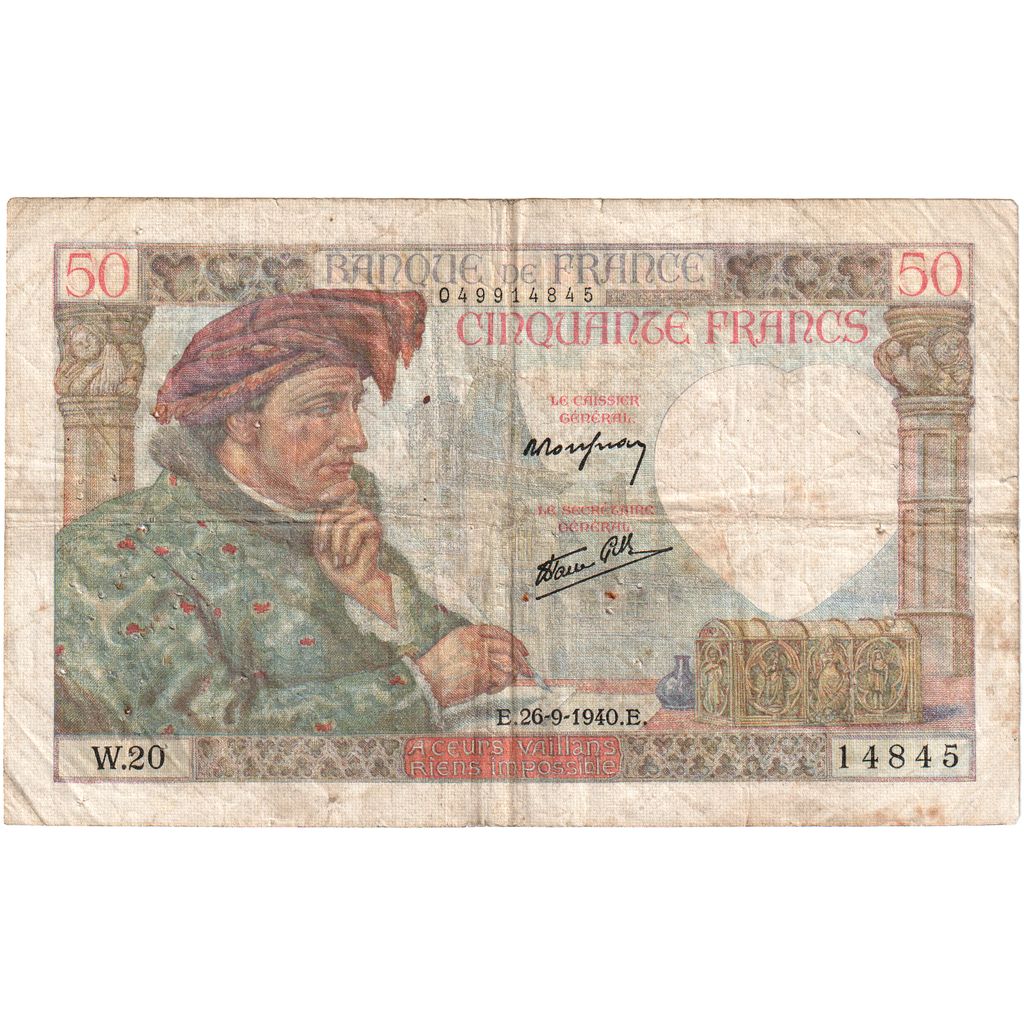 Francia, 50 Francs, Jacques Coeur, 1940-09-26, W.20, MB