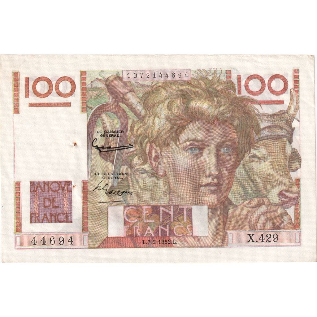 France, 100 Francs, Jeune Paysan, 1952-02-07, X.429, TTB