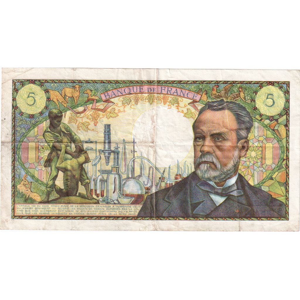 France, 5 Francs, Pasteur, 1969-09-04, H.110, VF(20-25)