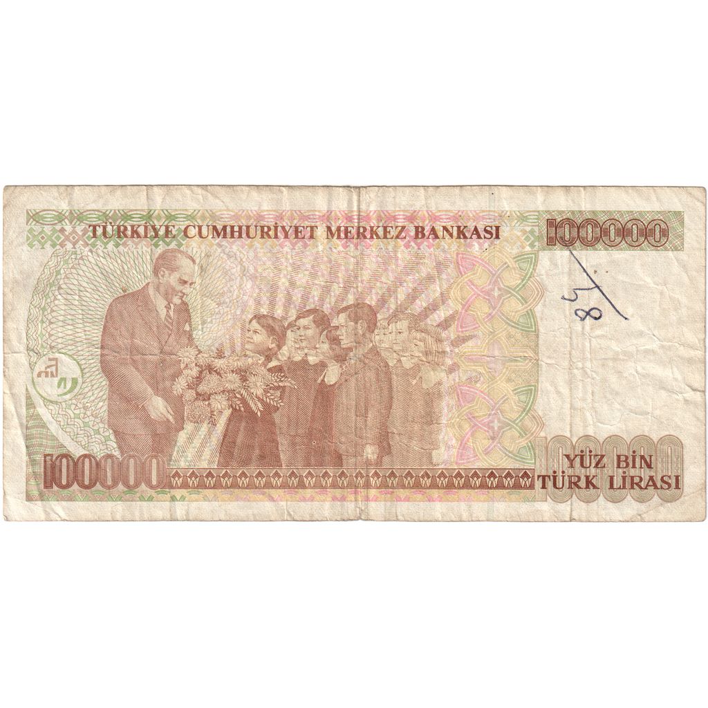Turkey, 100,000 Lira, VG(8-10)