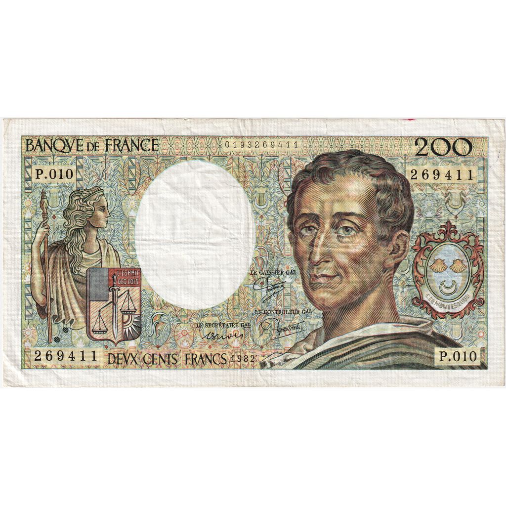 Francja, 200 Francs, Montesquieu, P.010, VF(20-25)