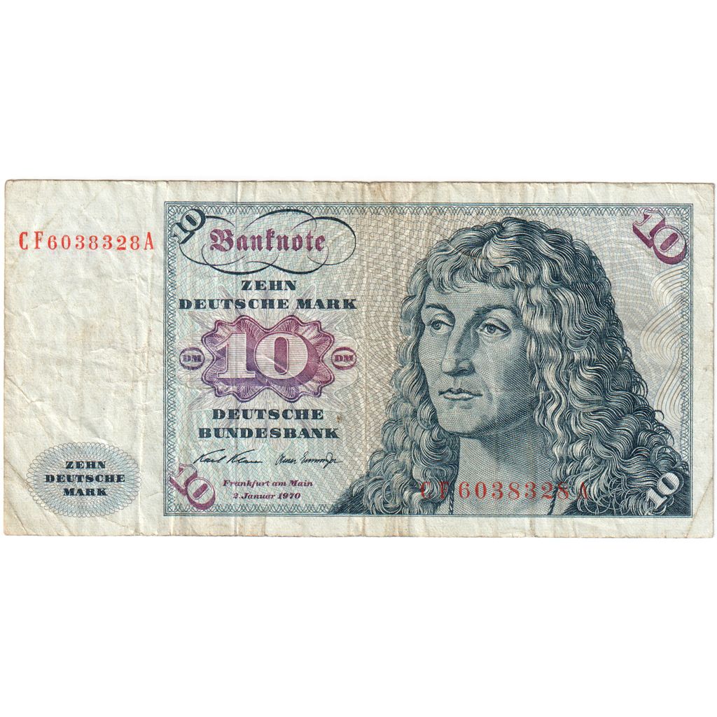 République fédérale allemande, 10 Deutsche Mark, 1970-01-02, TB