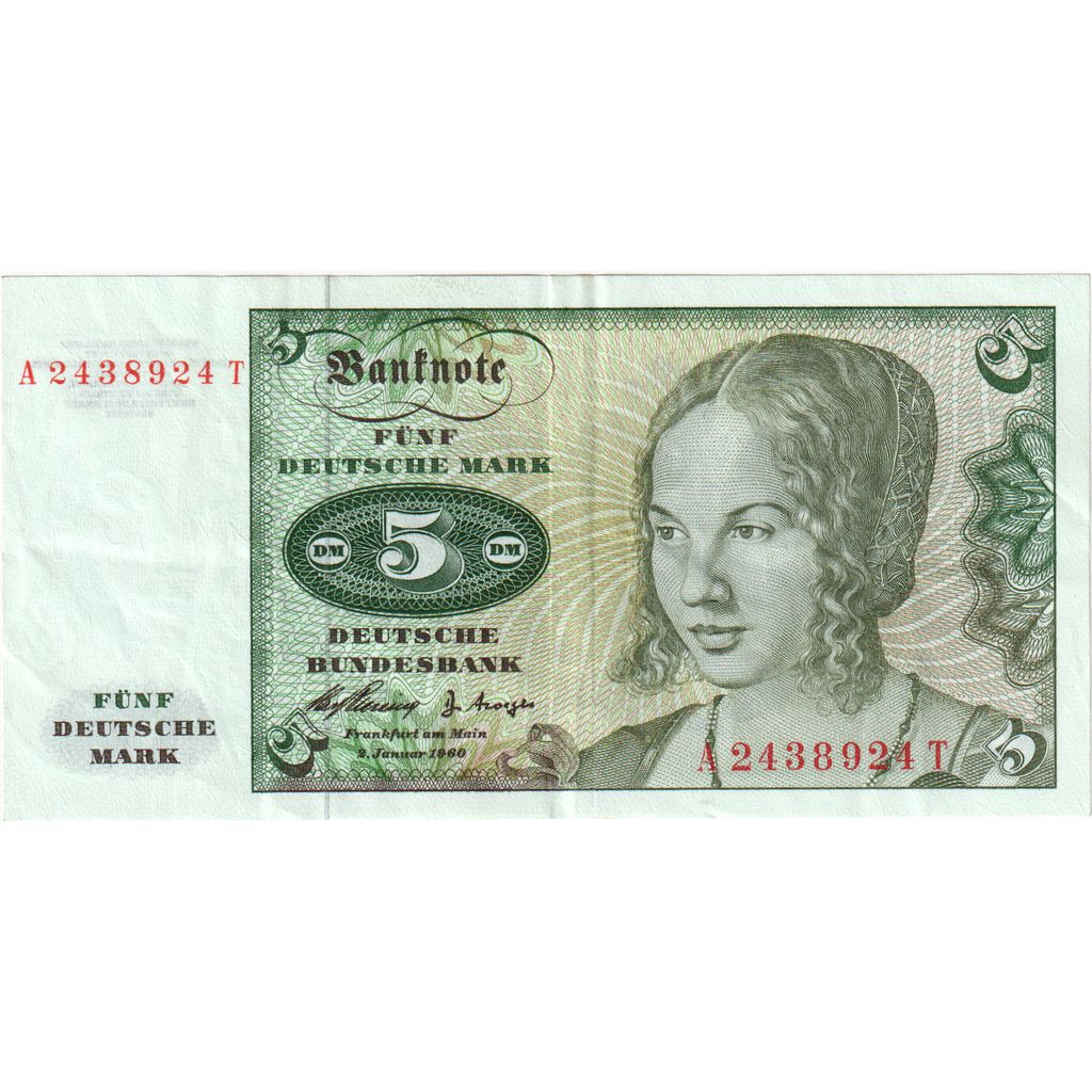 République fédérale allemande, 5 Deutsche Mark, 1960-01-02, TTB